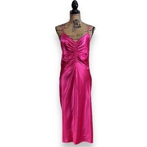 a new day Hot Pink Satin Ruched Slip Maxi Dress